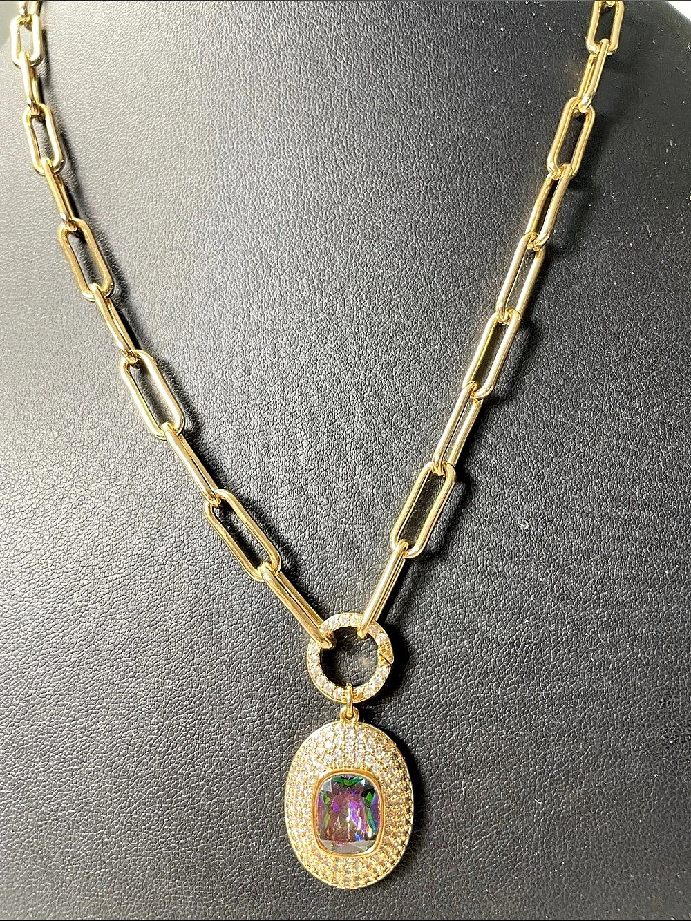 Bomb Party Gold-Tone Statement Pendant Lab Created Gemstone Stone Necklace New